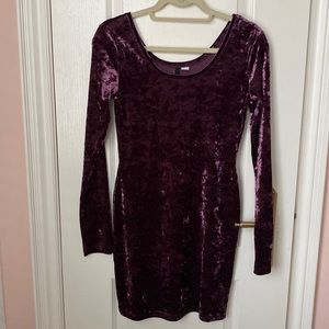 Velour Long-sleeve Dress in Deep Purple